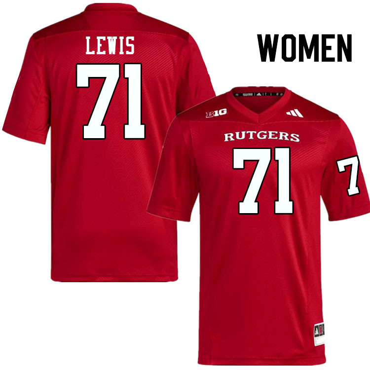 Women #71 Aaron Lewis Rutgers Scarlet Knights 2024 College Football Jerseys Stitched-Scarlet